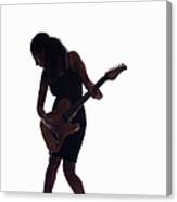 Silhouette Of Woman Playing Guitar Canvas Print