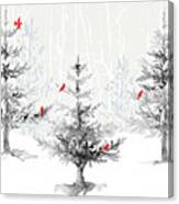 Silver Forest With Cardinals Canvas Print