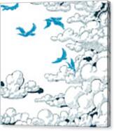 Sky Background Clouds And Blue Birds Canvas Print