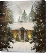 Small Cabin In A Snow Covered Forest Canvas Print