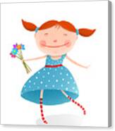 Small Girl With Bouquet Of Flowers Canvas Print