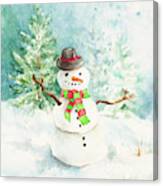 Snowman In The Pines Canvas Print