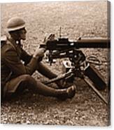 Soldier Aiming Machine Gun B&w Sepia Canvas Print