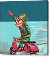 Soldier On A Scooter Canvas Print