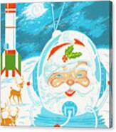 Space Santa And Reindeer On The Moon Canvas Print
