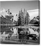 Spirit Island Maligne Lake Jasper National Park Alberta Canada Black And White Canvas Print