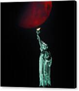 Statue Of Liberty And Moonset Canvas Print