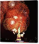 Statue Of Liberty With Fireworks Canvas Print