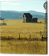 Steinbeck Homestead W Windmill And Fence Canvas Print