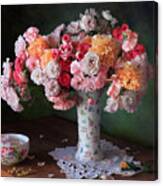 Still Life With A Bouquet Of Garden Roses Canvas Print