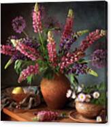 Still Life With A Bouquet Of Lupine Canvas Print