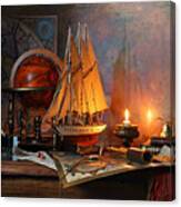Still Life With A Sailboat And A Mercator Map Canvas Print