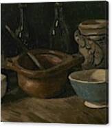 Still Life With Earthenware And Bottles. Canvas Print