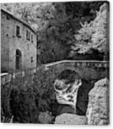 Stone House And Bridge Lake Como Italy Bw Canvas Print