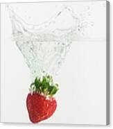 Strawberry Dropped Into Water Canvas Print