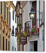 Street And Flowered Balconies At Cordoba Canvas Print