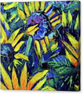Sunflowers Detail - Palette Knife Oil Painting Mona Edulesco Canvas Print