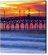Sunrise At Sunset Beach Pier Canvas Print