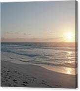 Sunrise On Beach With Ocean Canvas Print
