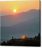Sunset Above Mountain In Valley Himalayas Mountains Canvas Print