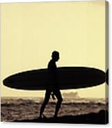 Surfer Carrying Board Canvas Print
