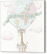 Sweet Baby Giraffe In Hot Air Balloon - For Girl's Nursery Canvas Print