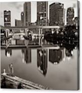 Tampa Skyline At Dawn Over The Riverwalk In Sepia Canvas Print