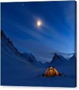 Tent In The Mountains On A Winter Night Canvas Print