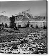 Teton Alpenglow Over Spread Creek Black And White Canvas Print