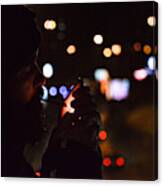 The Lone Smoker In The Night Canvas Print