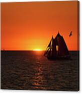 The Sunset With A Yacht Canvas Print