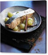 Thick Piece Of Salmon With Grapes Canvas Print
