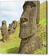 Three Moai Half Buried In A Quarry Canvas Print