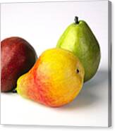 Three Pears, Red, Yellow And Green, On Canvas Print