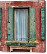 Three Windows With Green Shutters Of Venice Canvas Print