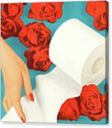 Toilet Paper And Red Roses Canvas Print