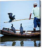 Traditional Chinese Fisherman On River Canvas Print