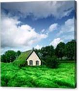 Traditional Turf-top Church In Village Canvas Print