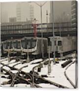 Trains On Snow Covered Tracks Canvas Print