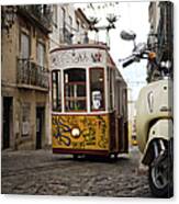 Tram And Motorbike In Lisbon Canvas Print