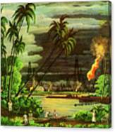 Tropical Setting With Oil Wells Canvas Print