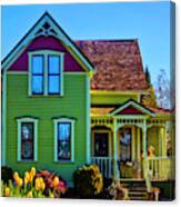 Tulips And Victorian House Canvas Print