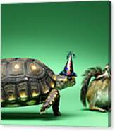Turtle And Chipmunk Wearing Party Hats Canvas Print