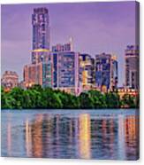 Twilight Panorama Of Downtown Austin Skyline And Lady Bird Lake - Austin Texas Hill Country Canvas Print