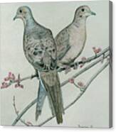 Two Birds On Branch Canvas Print