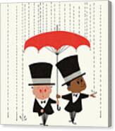 Two Gentlemen Under An Umbrella Canvas Print