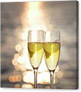 Two Glasses Of Champagne At Sunset Canvas Print