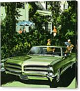 Two Men With Vintage Green Car Canvas Print