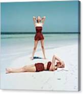 Two Models in Wool Tartan Swimsuits, Vogue Canvas Print
