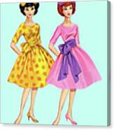 Two Paper Doll Women Wearing Dresses Canvas Print